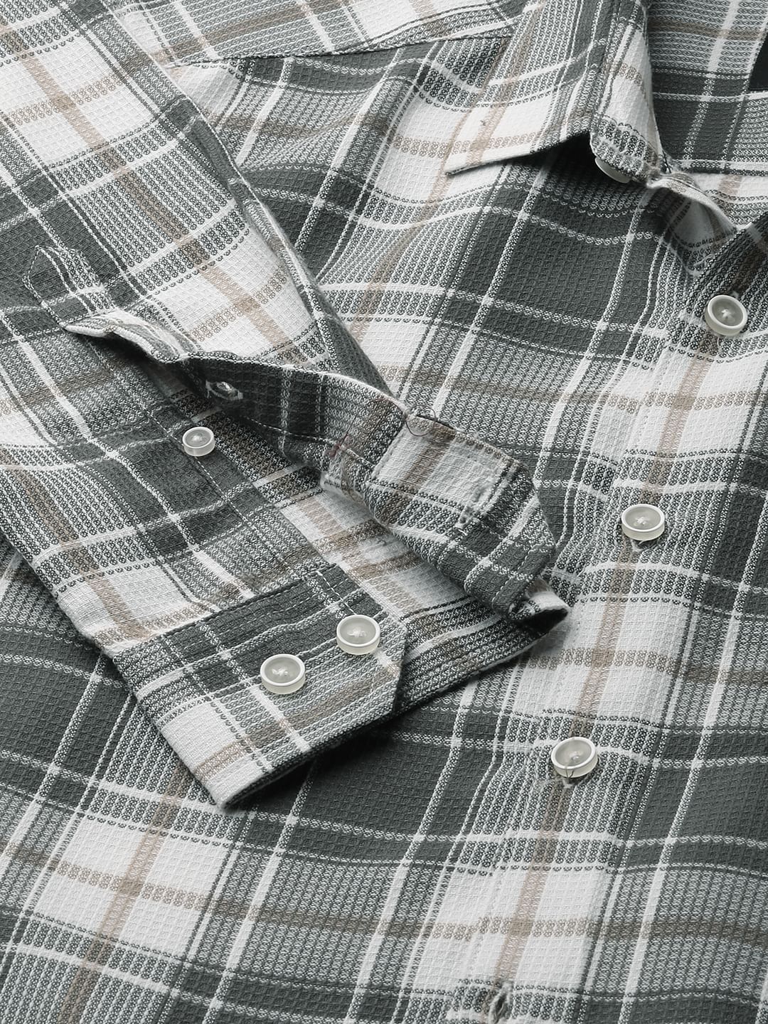 Olive Tartanique Checkered Waffle Shirt