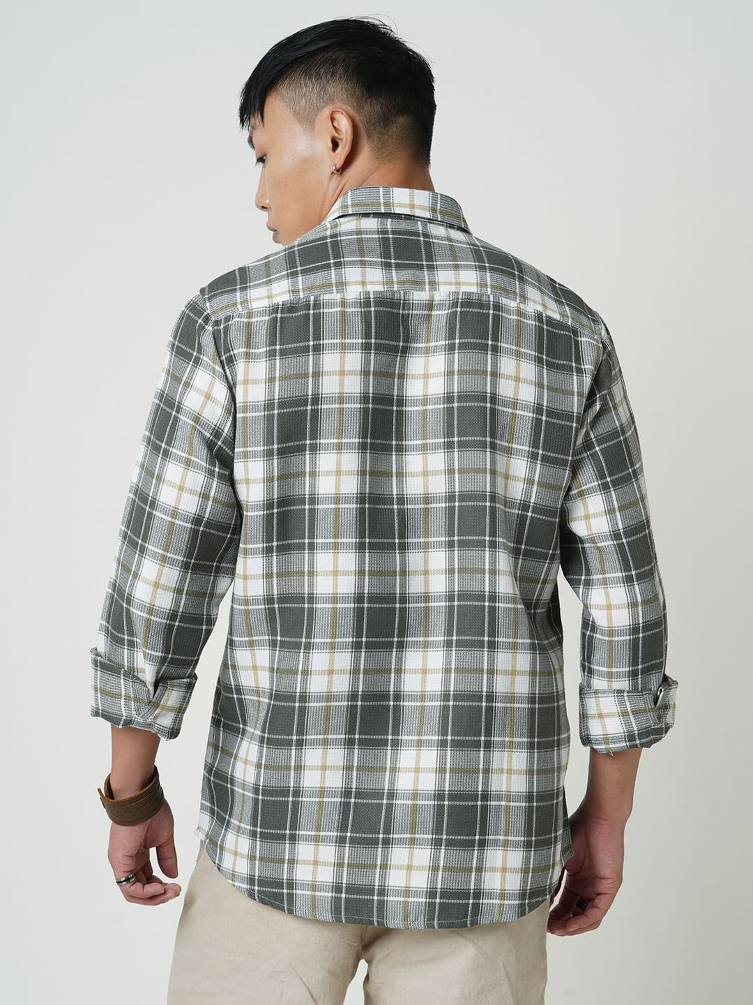 Olive Tartanique Checkered Waffle Shirt
