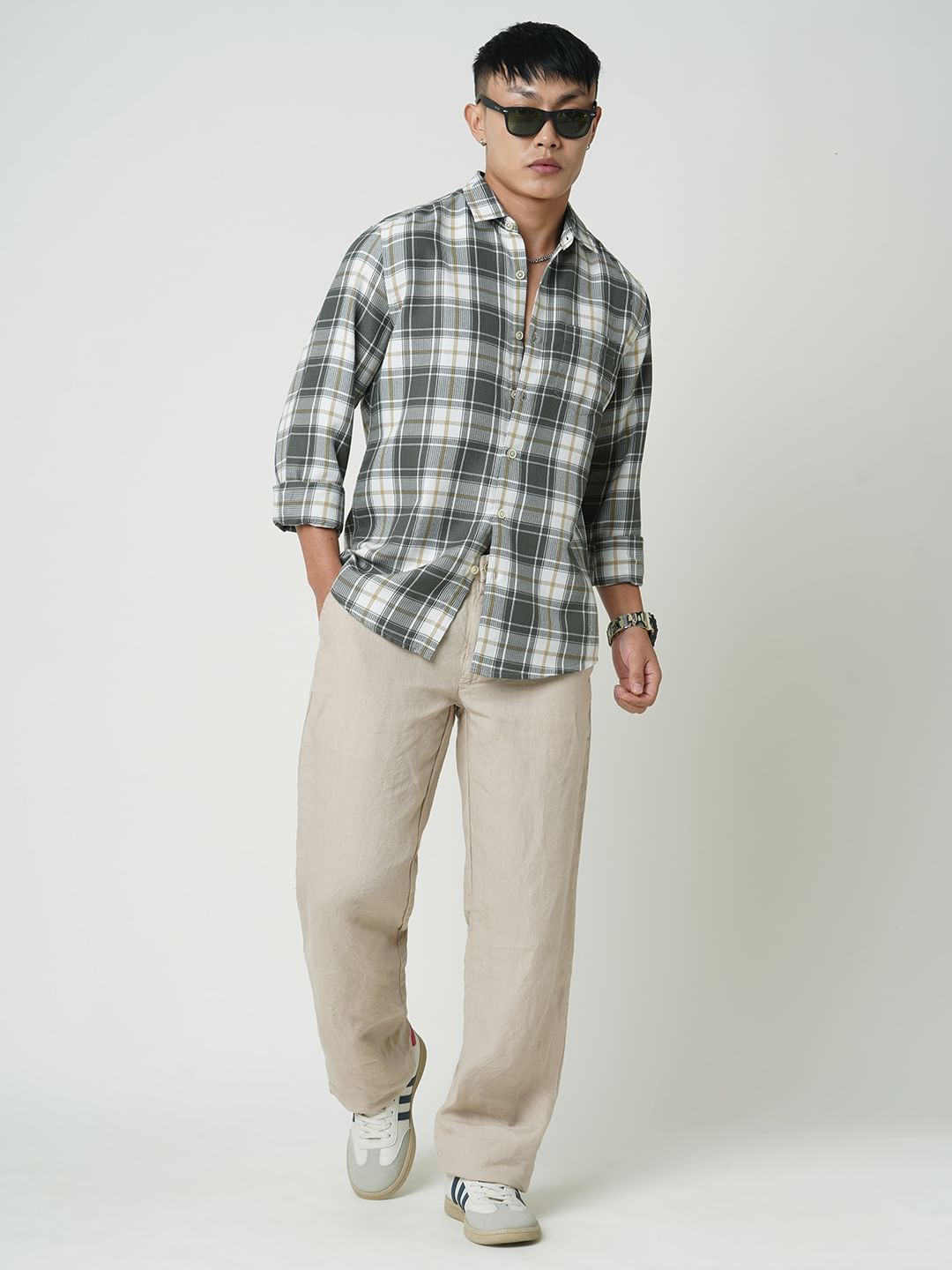 Olive Tartanique Checkered Waffle Shirt
