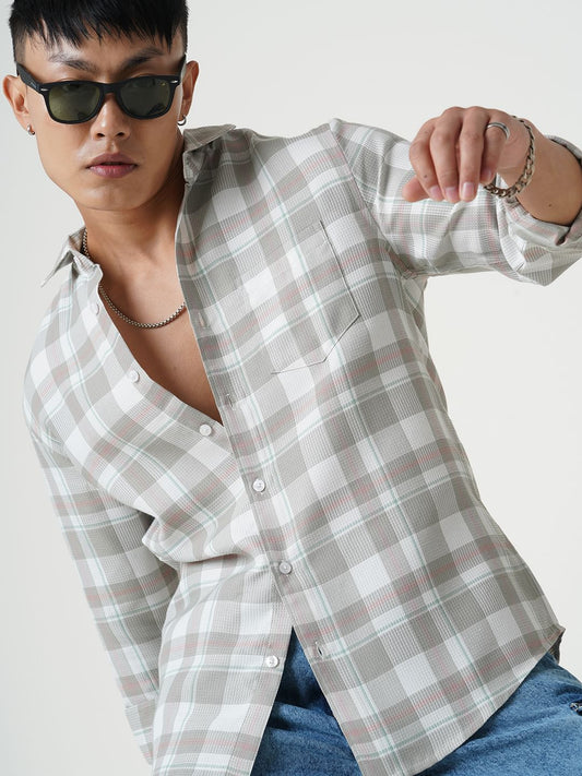Asparagus Green Checked Waffle Shirt