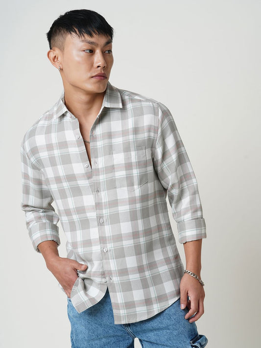 Asparagus Green Checked Waffle Shirt