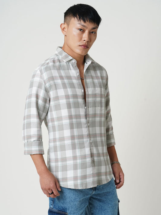 Asparagus Green Checked Waffle Shirt