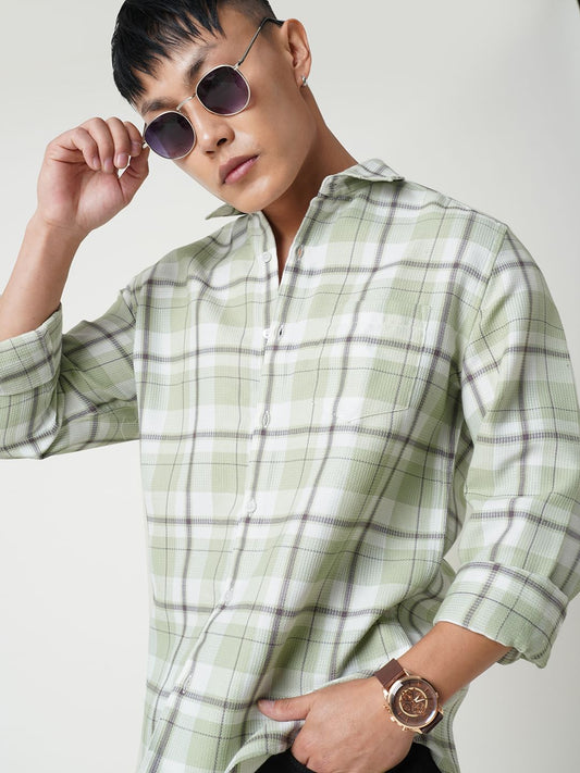 Sage Green Tartan Checkered Waffle Shirt