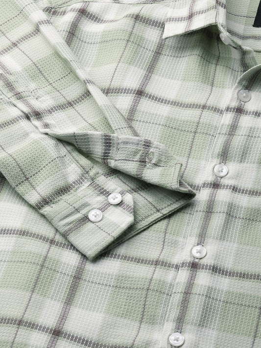 Sage Green Tartan Checkered Waffle Shirt