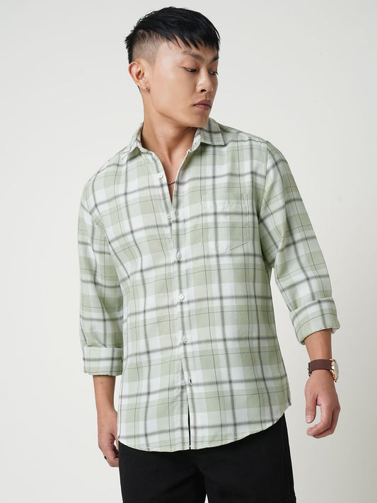 Sage Green Tartan Checkered Waffle Shirt