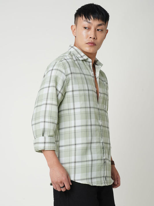 Sage Green Tartan Checkered Waffle Shirt