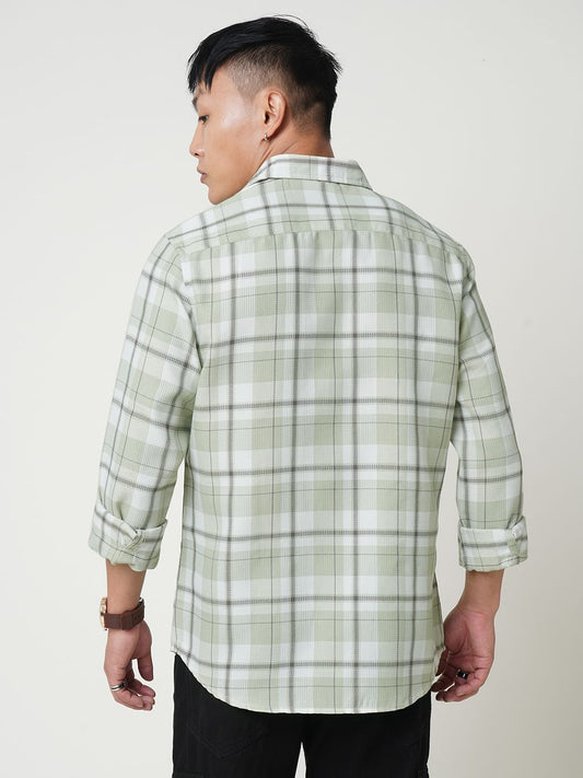 Sage Green Tartan Checkered Waffle Shirt