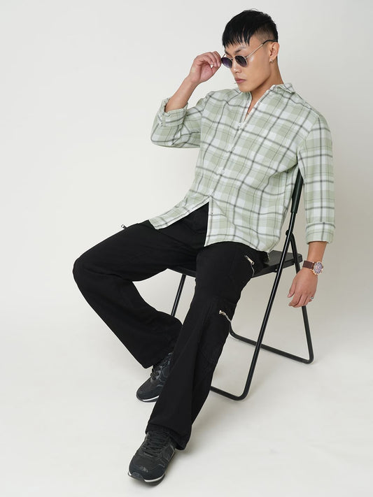 Sage Green Tartan Checkered Waffle Shirt