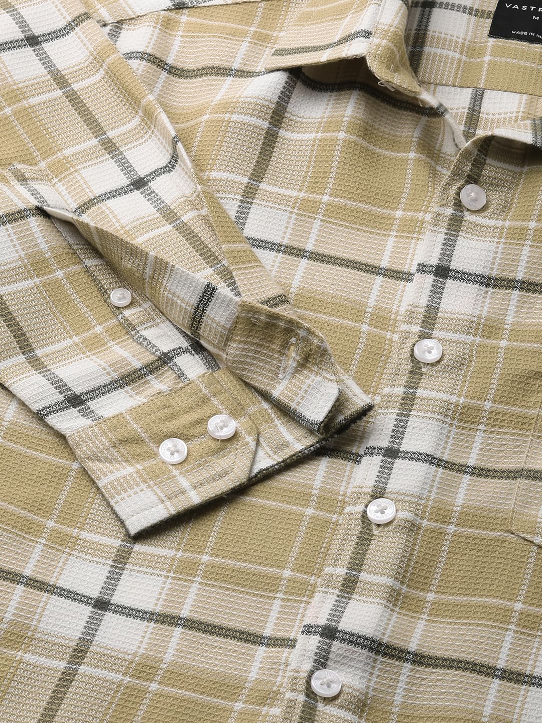 Voguish Beige Plaid Checked Waffle Shirt