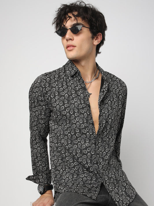 Black Twisted Motifs Printed Shirt