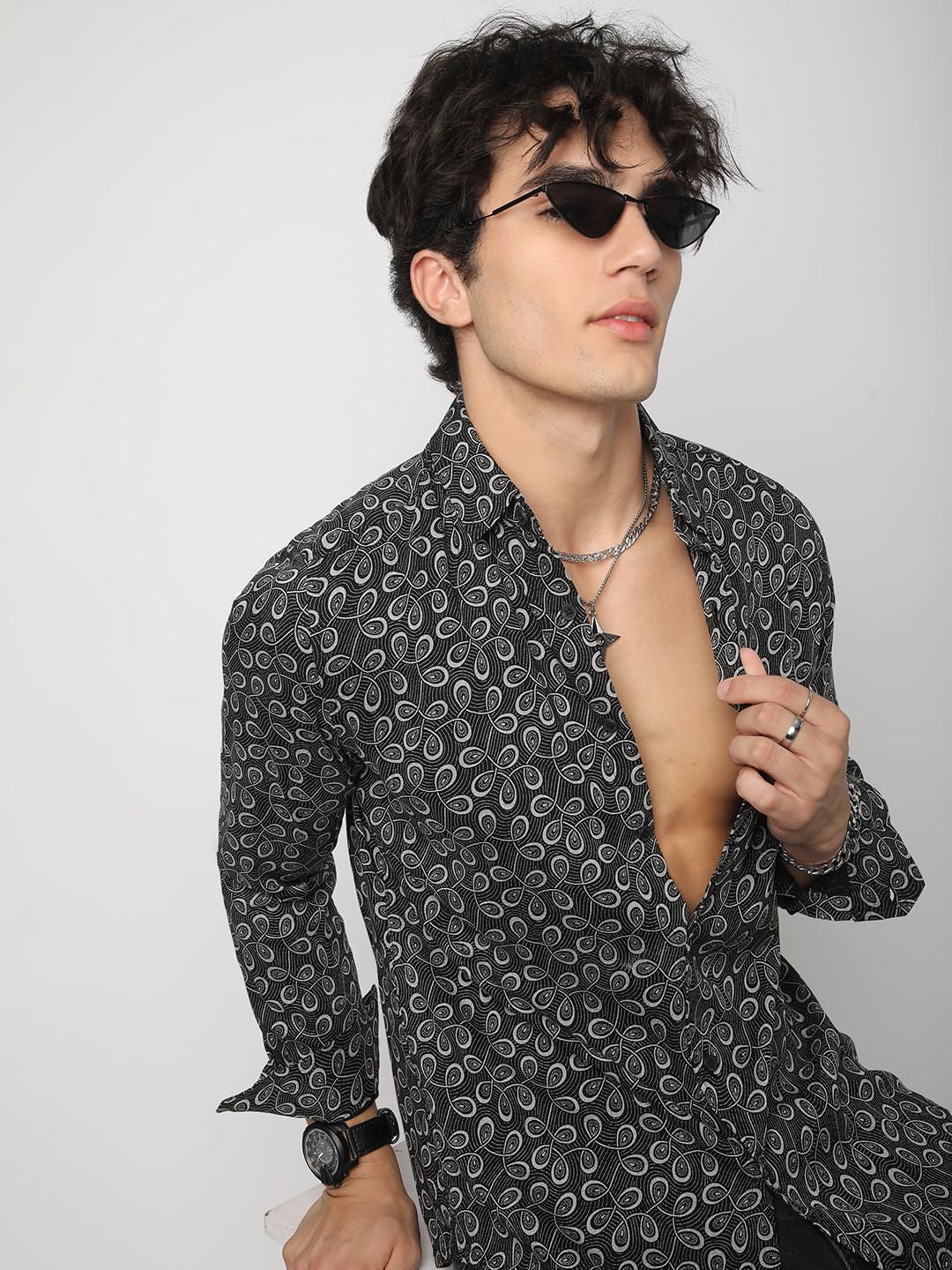 Black Twisted Motifs Printed Shirt