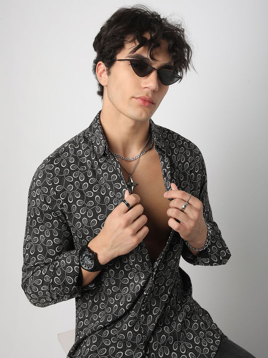 Black Twisted Motifs Printed Shirt
