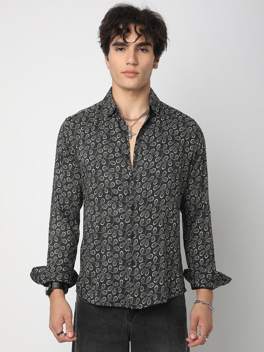 Black Twisted Motifs Printed Shirt