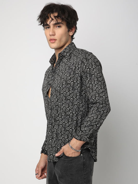 Black Twisted Motifs Printed Shirt