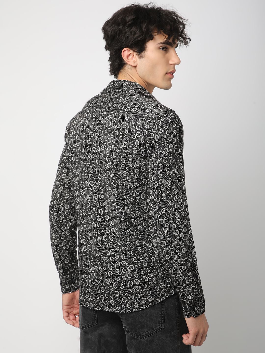Black Twisted Motifs Printed Shirt
