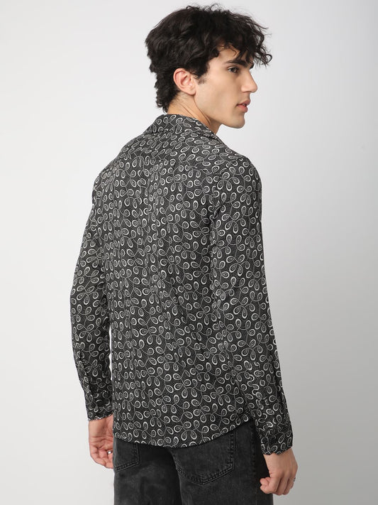 Black Twisted Motifs Printed Shirt