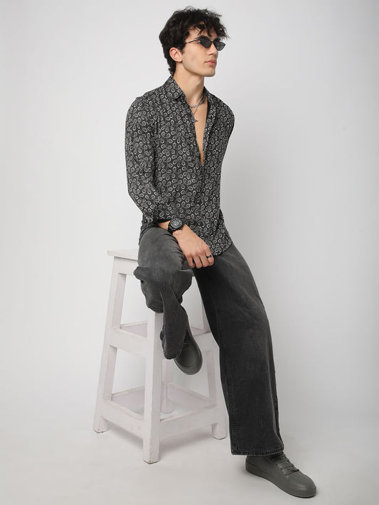 Black Twisted Motifs Printed Shirt