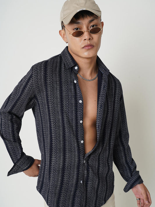 Premium Navy Ethnic Motifs Printed Shirt