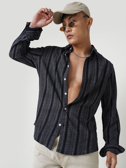Premium Navy Ethnic Motifs Printed Shirt