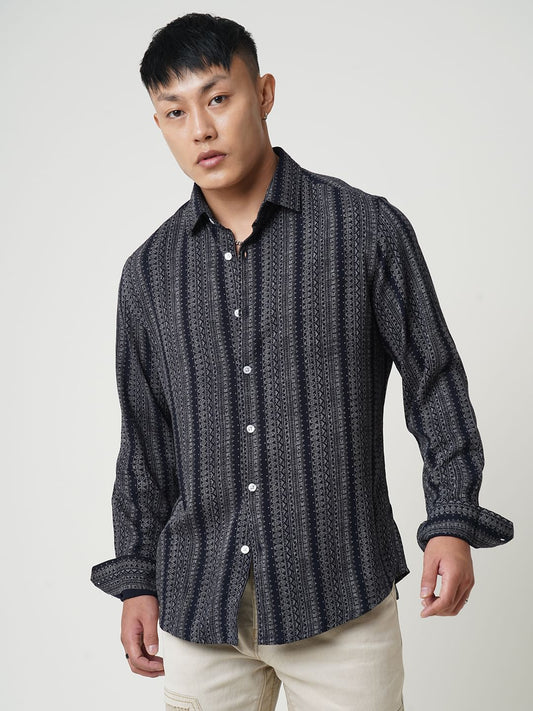 Premium Navy Ethnic Motifs Printed Shirt