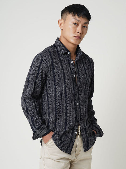 Premium Navy Ethnic Motifs Printed Shirt