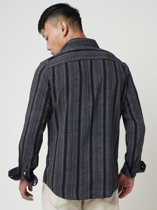 Premium Navy Ethnic Motifs Printed Shirt