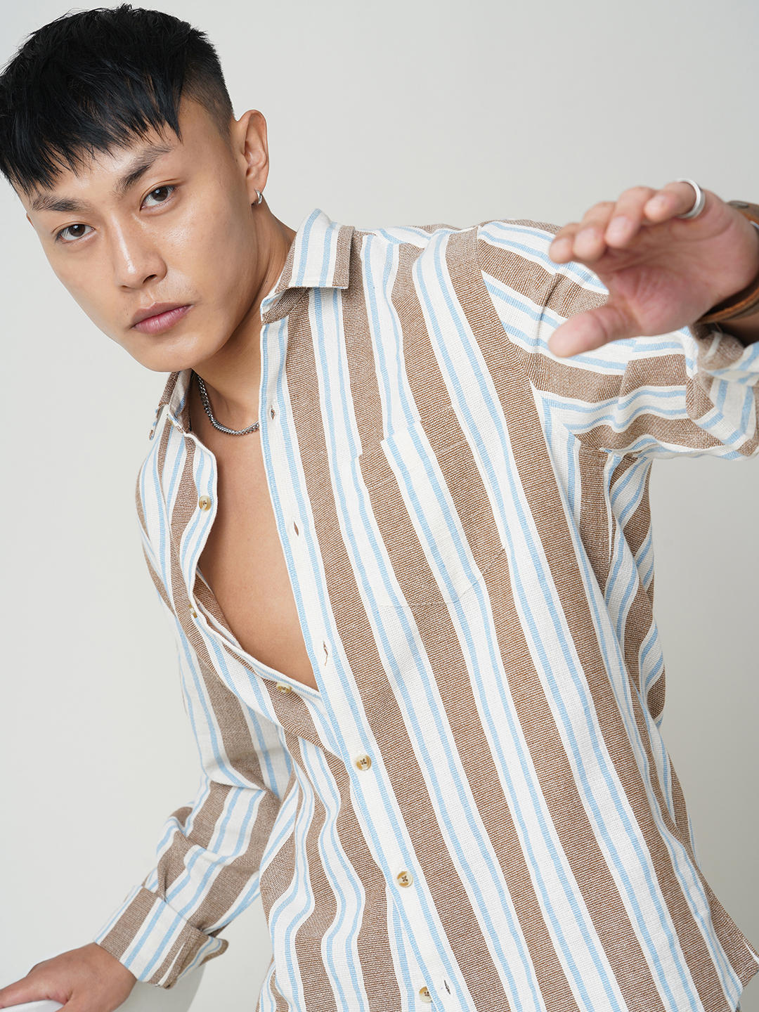 Glitzy Brown Striped Shirt