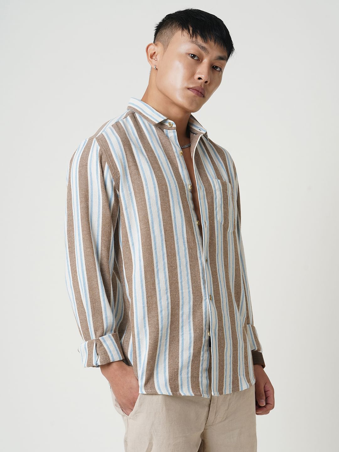 Glitzy Brown Striped Shirt