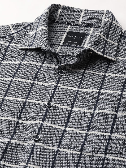 Navy & White Box Checked Tweed Shirt