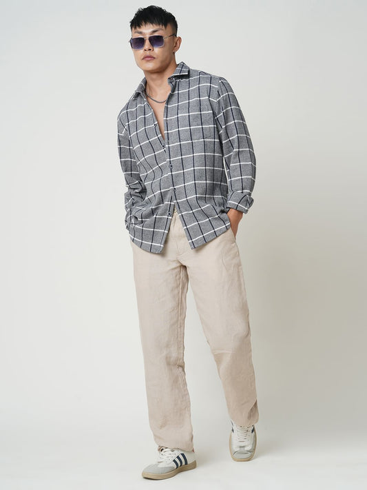 Navy & White Box Checked Tweed Shirt