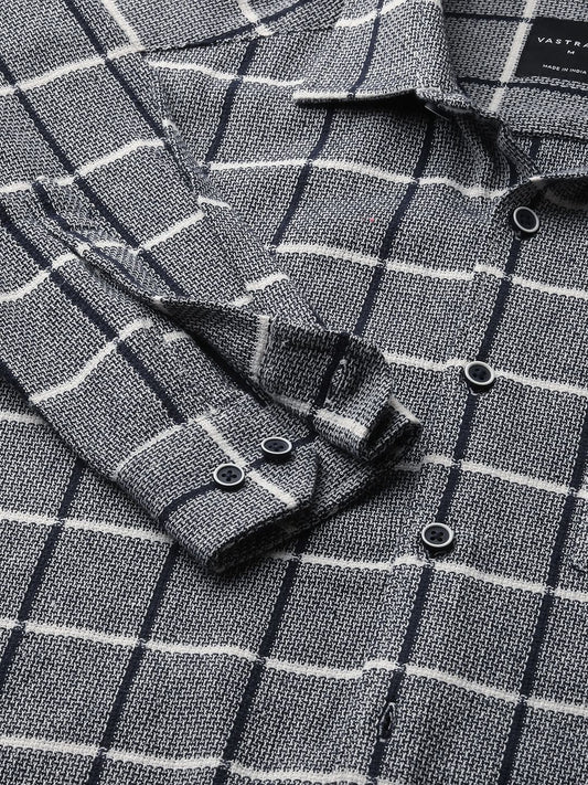 Navy & White Box Checked Tweed Shirt