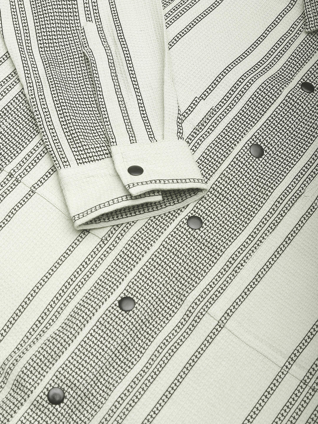 Refined Pistachio Green Waffle Striped Double Pocket Shirt
