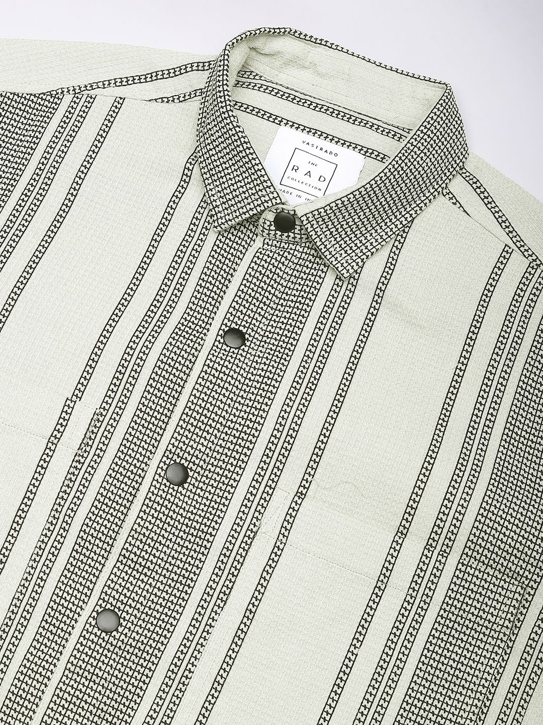 Refined Pistachio Green Waffle Striped Double Pocket Shirt