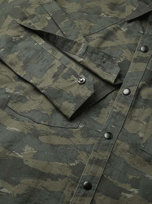 Olive Camouflage Double Pocket Overshirt