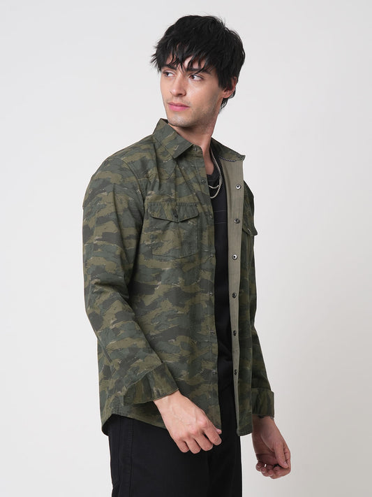 Olive Camouflage Double Pocket Overshirt