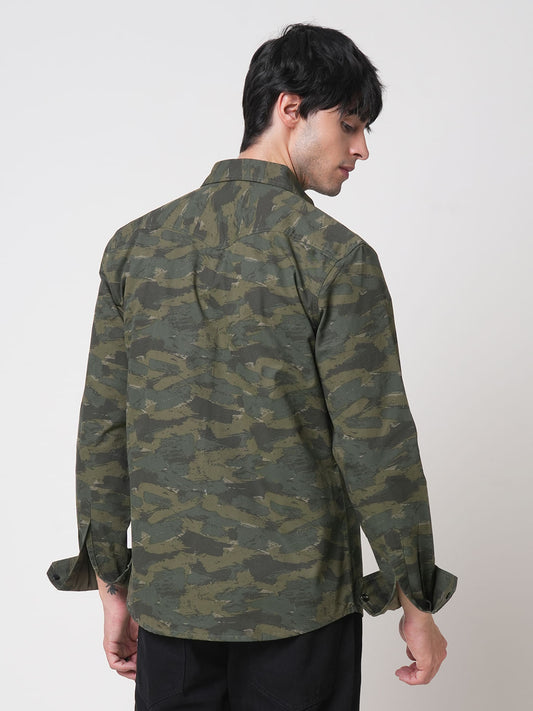 Olive Camouflage Double Pocket Overshirt