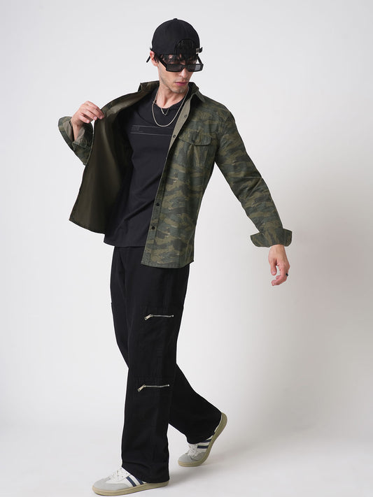 Olive Camouflage Double Pocket Overshirt