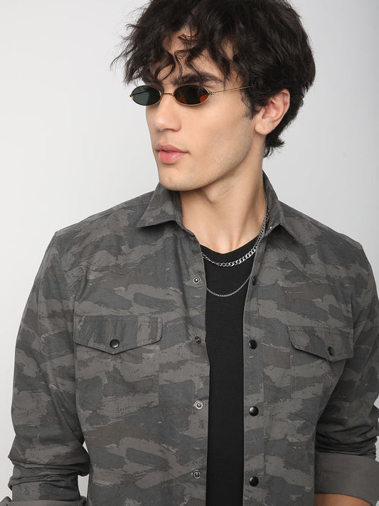 Camouflage Grey Double Pocket Overshirt