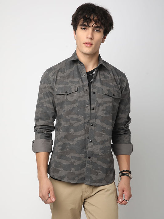 Camouflage Grey Double Pocket Overshirt