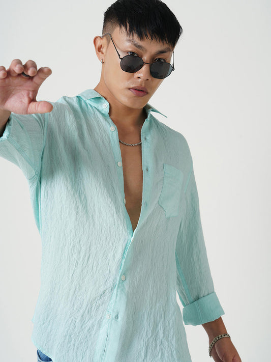 Ice Blue Jacquard Crushed Shirt