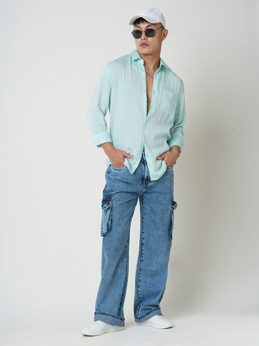 Ice Blue Jacquard Crushed Shirt