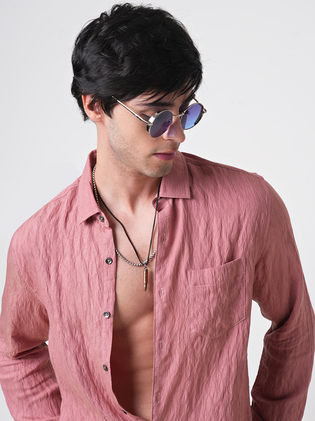 Nude Pink Jacquard Crushed Shirt