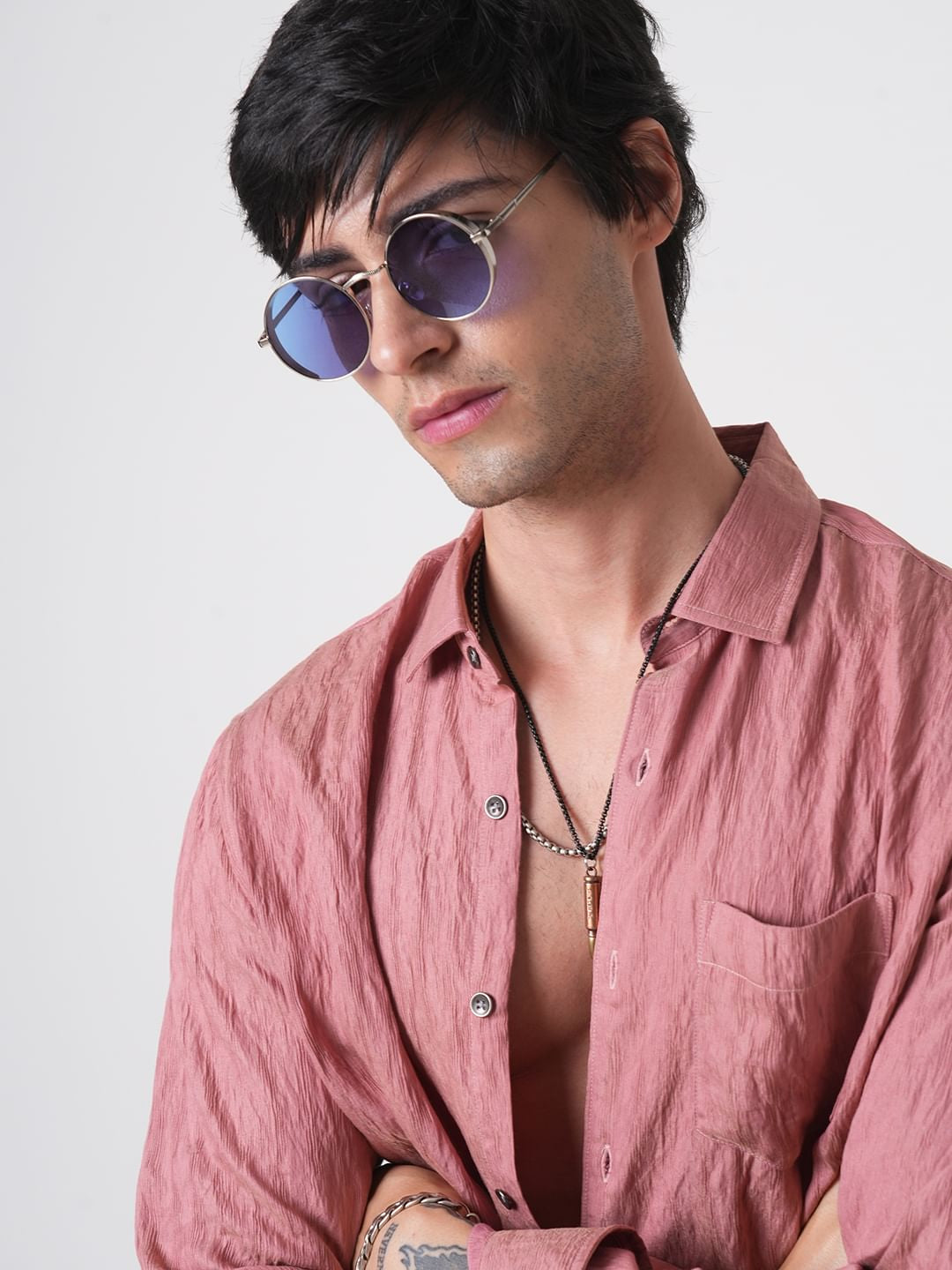 Nude Pink Jacquard Crushed Shirt