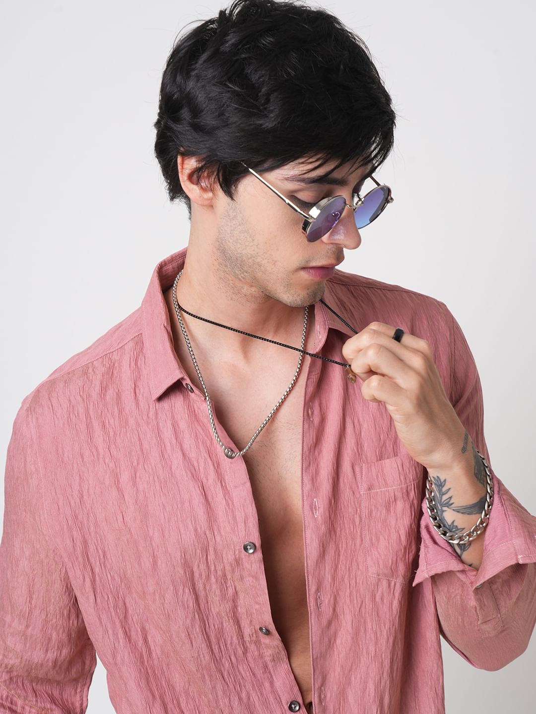 Nude Pink Jacquard Crushed Shirt