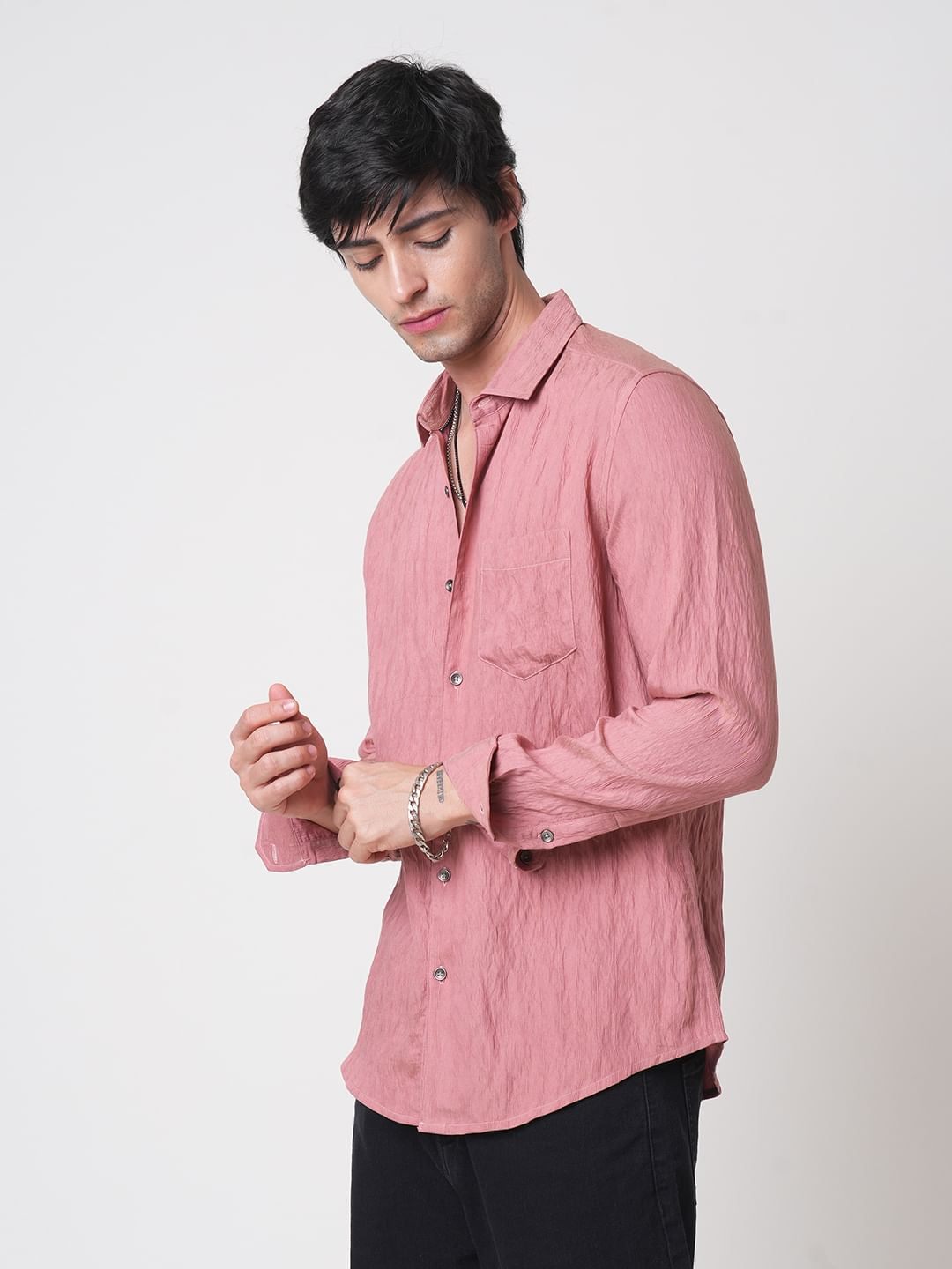 Nude Pink Jacquard Crushed Shirt