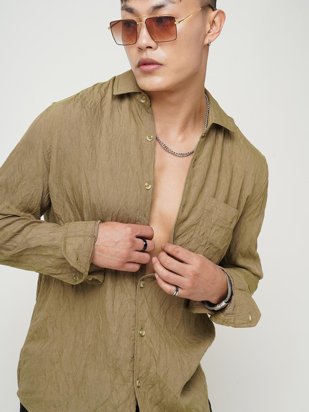 Russet Brown Wavy Textured Crushed Shirt