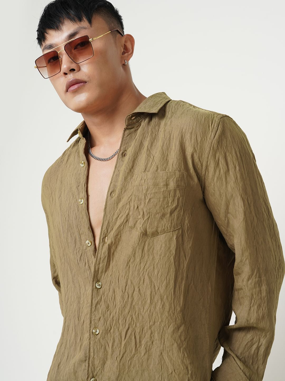 Russet Brown Wavy Textured Crushed Shirt
