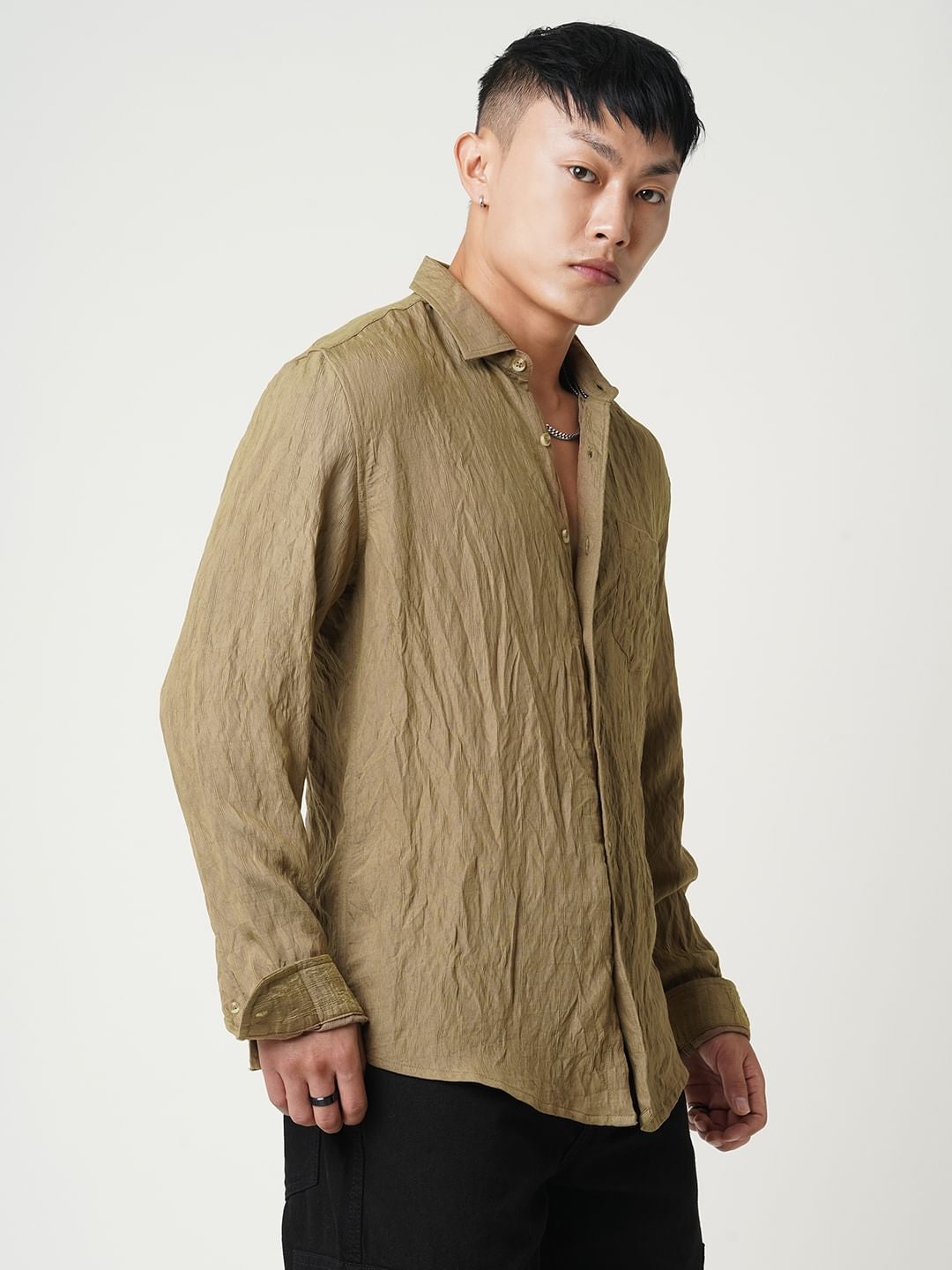 Russet Brown Wavy Textured Crushed Shirt