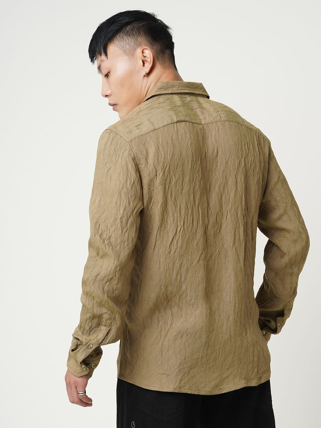Russet Brown Wavy Textured Crushed Shirt