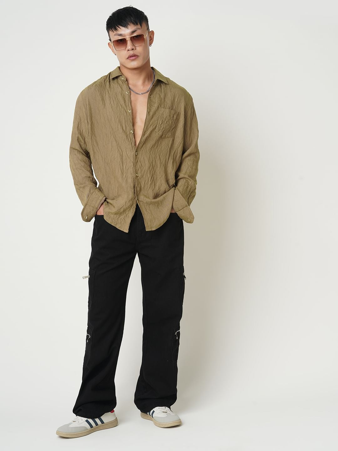 Russet Brown Wavy Textured Crushed Shirt